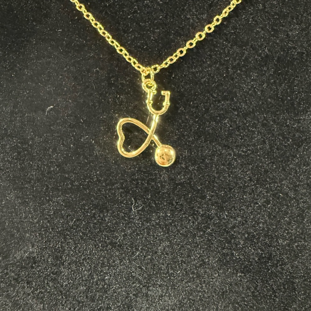 Elegant Gold Heart/Stethoscope Pendant Necklace